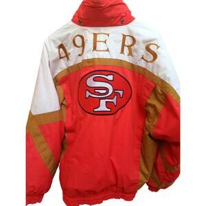 San Francisco 49ers 90s NUTMEG puffer Campri jacket L red gold Classic NFL vtg
